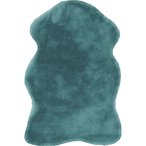 Tapis fausse fourrure lapin turquoise doux et moelleux - turquoise bleu canard profond (1/3)