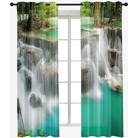 Juego de 2 cortinas transparentes con estampado de agua, cortinas semitransparentes con ojales, cortinas de ensueño para la decoración del hogar, dormitorio, sala de estar (140x244cm, Otoño) (1/5)