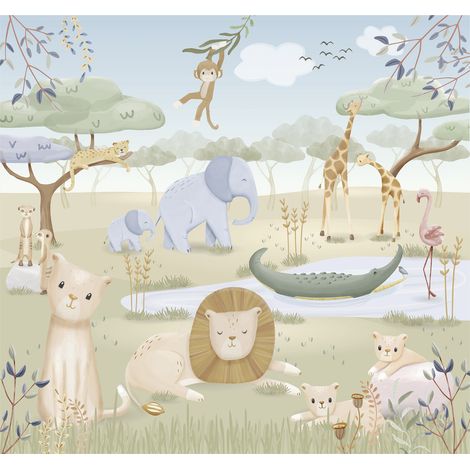 Little Dutch Fototapete Safari Friends - Kinderzimmer - 280x300cm (1/4)
