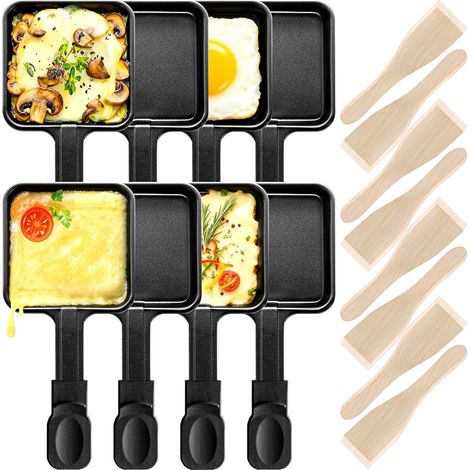 Poêlons à Raclette Carrés avec Long Manche, Spatules en Bois, Revêtement Antiadhésif, Grande Poêle Raclette, Accessoires de Remplacement (1/5)
