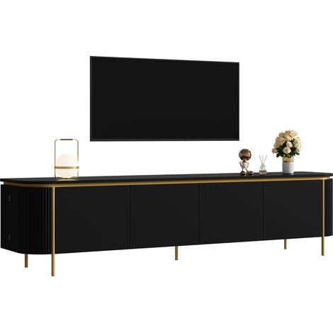 CHICFURN Meuble TV 180x38x46 cm en MDF noir, 6 portes et passe-câbles pour salon (1/5)