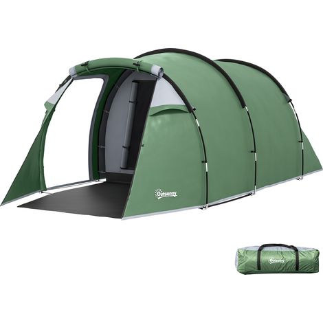 Tente tunnel 2-3 personnes imperméable camping famille trekking avec lampe vestibule colonne eau 2000 mm vert foncé