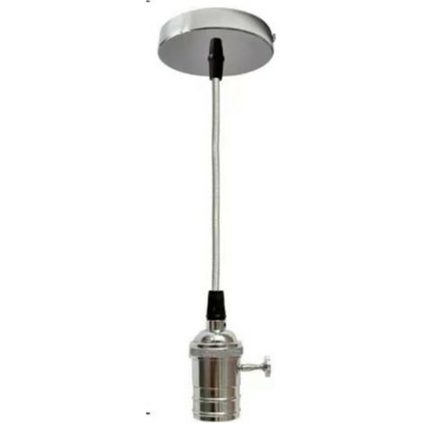 PORTALAMPADA LAMPADARIO SOSPENSIONE SOFFITTO PENDENTE VINTAGE 2MT CROMO GRIGIO
