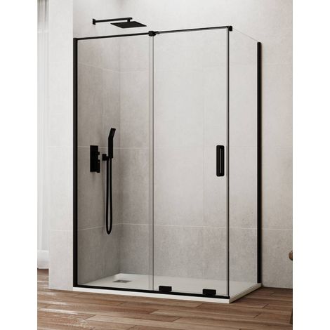 Duschkabine CIRENE (KENNA) 1+1 mit festem Seitenteil 100x75 cm Schwarz Paralleler Stange (1/4)