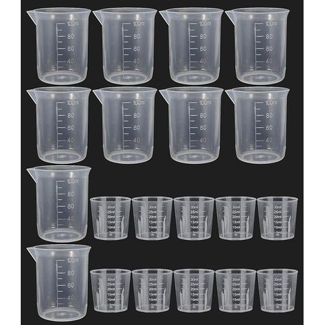 Plastic Measuring Cups Transparent Cups Labs Graduated Beakers Set for Mixing Paints Stains Epoxy Resin Kitchen 30 ml and 100 ml (1/3)