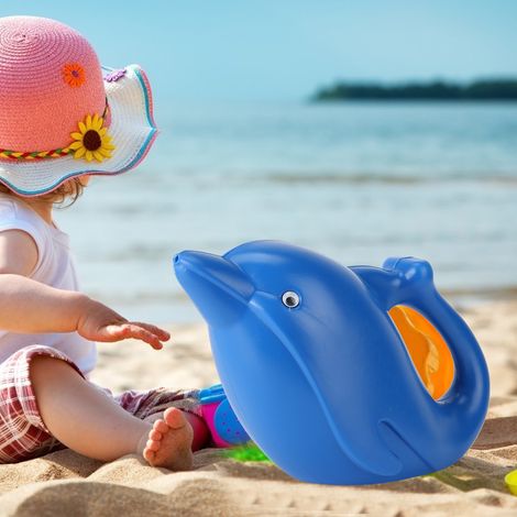 1200 ml Gießkanne aus Kunststoff für Kinder, ideal für Strand und Garten, mit Tiermotiven, blauer Delfin (1/5)