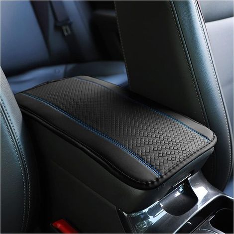Leather car armrest cushion, center console armrest cover, comfortable car seat accessory for most cars, motorcycles and SUVs (blue-black) (1/5)