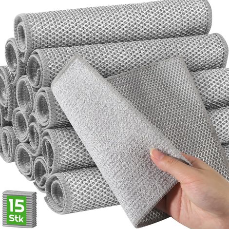 Lot de quinze torchons double couche microfibre réutilisables pour nettoyage sec et humide chiffons pour cuisine (1/5)