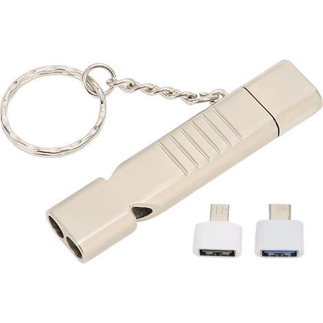 Whistle, USB 3.0 Flash Drive, 120dB SOS, Outdoor, Waterproof, Multifunctional, 16GB USB Flash Drive, Silver with Keychain (1/5)