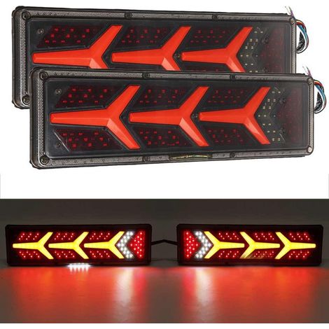Set complet gauche + droite feux arrière LED multifonctionnels avec clignotant dynamique néon 46cm x 12.5cm 24V