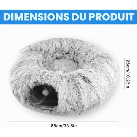 Cat Tunnel Cat Toy Indoor Cat Toy with Plush Bed, Round Cat Tunnel with Hanging Ball and Peephole for Rabbit Ferret - Grey, 85 x 26 cm (1/4)