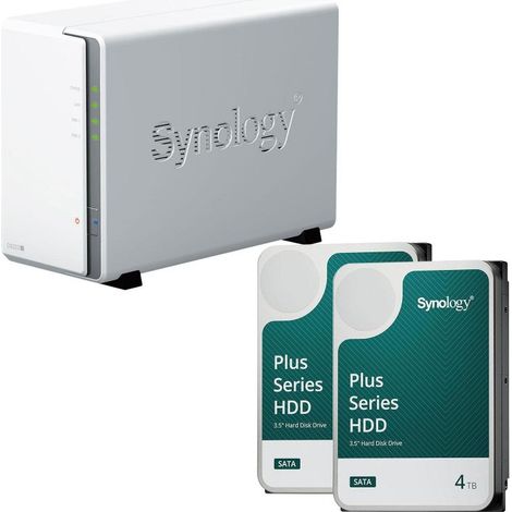 Servidor NAS de 2 bahías Synology DiskStation DS223J con carcasa vacía + Synology Plus de 8 TB (2 unidades de 4 TB)