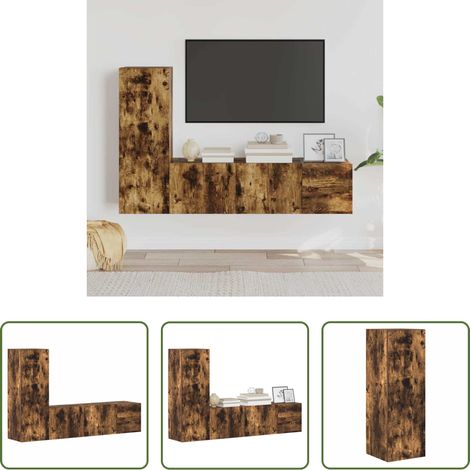Wandmontage - 3-tlg. TV-Schrank-Set Räuchereiche Holzwerkstoff (1/5)
