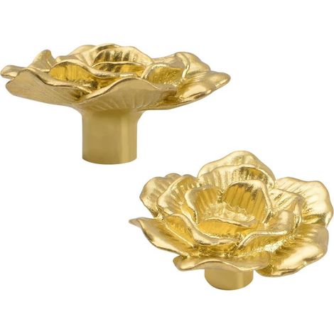 Pomello a forma di rosa in ottone, 2 pezzi, pomello moderno minimalista a forma di rosa, pomello per mobile, pomello per cassetto e maniglia di trazione in ottone massiccio con viti (1/5)