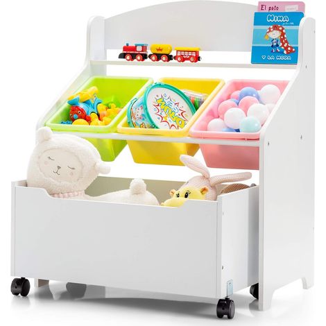 COSTWAY Scaffale Libreria per Bambini, Mobile Portalibri con Contenitori e Cassetti, 76 x 38 x 63,5 cm, Bianco (1/5)