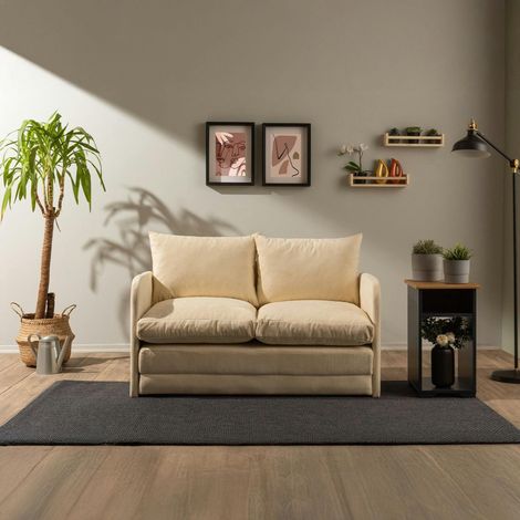 Canapé-lit d'appoint en tissu crème, 2 personnes ORURO (1/5)