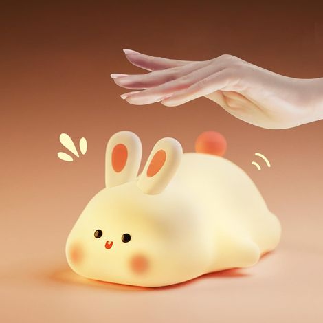 Veilleuse bébé lapin (1 pièce), lampe de chevet rechargeable USB avec minuterie, lampe tactile en silicone, cadeau idéal pour enfant ( ou