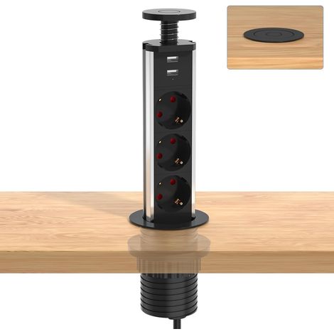 1 Bloc Prise Encastrable, 3 Prises EU, 2 Ports USB, Câble 1,8m, Pour Cuisine Bureau Salon (1/5)
