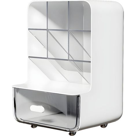 Porte-stylo de bureau - Porte-stylo multifonctionnel - Organiseur de bureau avec tiroir - 6 compartiments et 1 tiroir pour le bureau, la maison et l'école - Blanc (1/5)