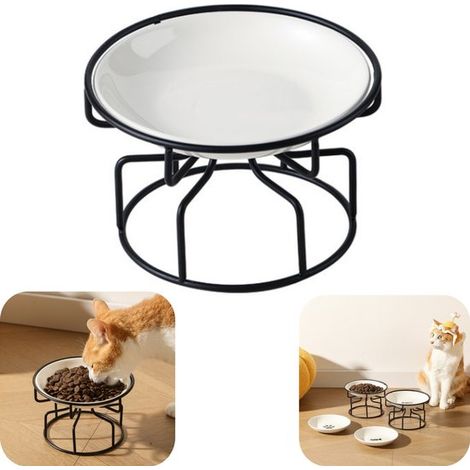 Gamelle surélevée pour chat et chien en céramique - 10 x 16 cm avec support métallique, blanche (1/5)