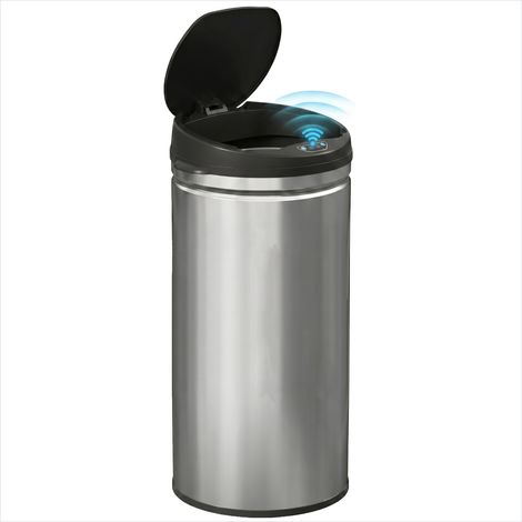 Poubelle automatique 42L en acier inoxydable argent, ouverture capteur 0,5s et fermeture silencieuse pour cuisine (1/5)