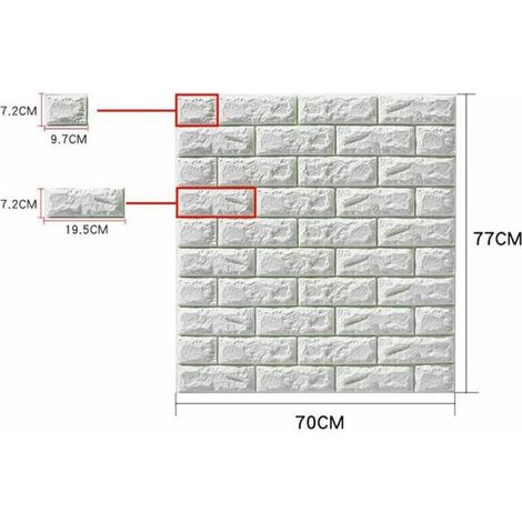 Papier peint autocollant 3d 3d wall sticker bedroom wallpaper foam tile waterproof and moisture-proof - white brick pattern, 7077cm, 2mm thick, 10pcs (1/3)