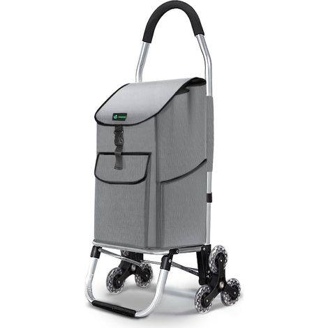 Vounot – Chariot de courses pliable aluminium 6 roues monte-escalier – Sac imperméable – Charge max 40kg – Poignée en mousse confortable (1/5)