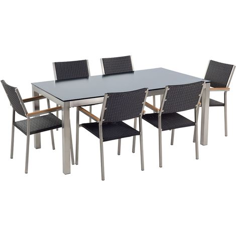 Gartenmöbel Set 6-Sitzer GROSSETO Sicherheitsglas Schwarz (1/5)