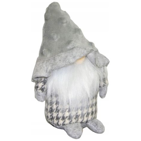 Gnomo di stoffa con sci, grigio e bianco, 15 cm (1/5)