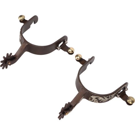 Lot de 2 éperons de cowboy western vintage en acier à faible teneur en carbone, couleur bronze, avec mécanisme rotatif pour cheval (1/5)