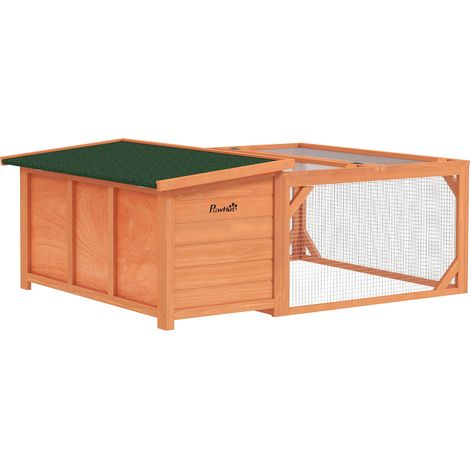 Clapier pour petits animaux avec enclos extérieur, bac de base amovible, résistant aux intempéries, 125,5 cm x 100 cm x 49 cm, vert et naturel (1/5)