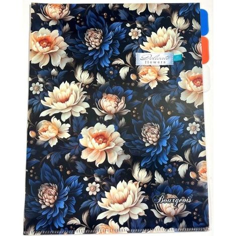 A4-Ordner + Kunststoffhülle mit 3 Fächern, Größe L, Blumenmuster