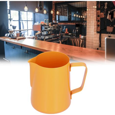 600-ml-Latte-Art-Becher aus teflonbeschichtetem Edelstahl, Latte-Art-Kanne, Latte-Art-Kaffeemaschine, Kaffeebesteck, orange (1/5)