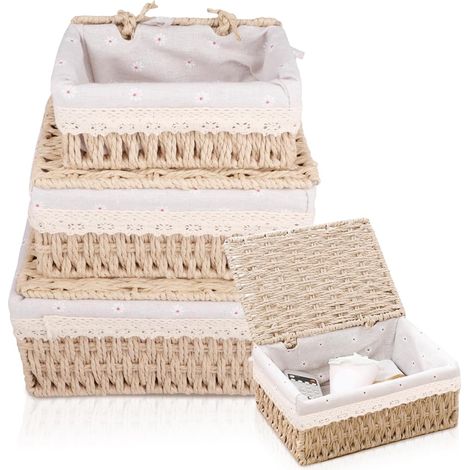 Lot de 3 Paniers de Rangement Tressés,Paniers Tressés,Empilables Convient pour Ranger des Jouets,Télécommandes et des Cosmétiques(Naturel)