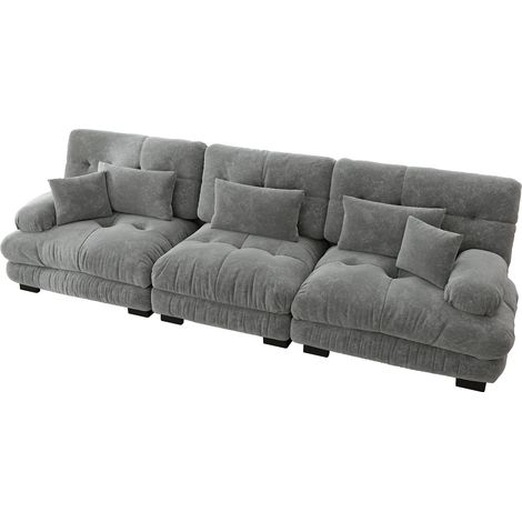 Modulares Ecksofa 3-Sitzer, Tiefe Sitzfläche, Dekokissen, Chenille Grau (1/5)