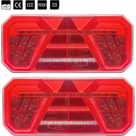 Set (links + rechts) multifunktionale LED-Heckleuchten mit sequentiellem Blinker, Neon‑Effekt, 12 V / 24 V, 305 mm × 140 mm × 35