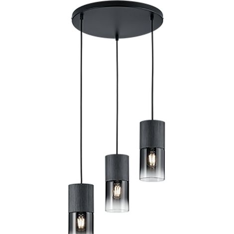 Trio Leuchten 310600132 Robin - Lampadario in vetro, colore: grigio fumo, 1 x E27 (non inclusa) Lampada a sospensione, 3 luci nero opaco (1/3)