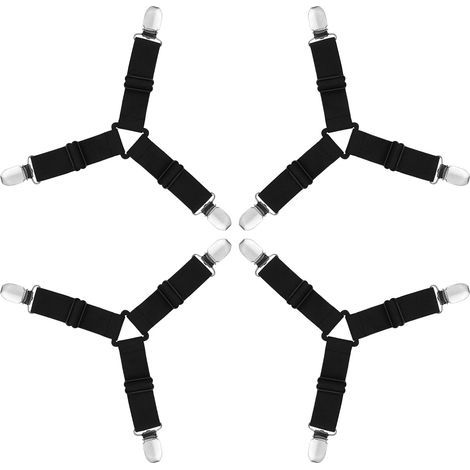 Bettlakenspanner, 4 Stück, Spannbetttuchhalter, dreieckig, elastisch, Matratzenhalter, verstellbarer Bettlakenspanner, Hosenträger, Matratzengurt für Bettlaken, Matratze, Sofa, Schwarz