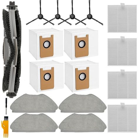 Kit de 19 accessoires de rechange pour aspirateur robot AIRROBO GT21 / T25+ / T30+ : 1 brosse rotative, 4 filtres HEPA, 4 lingettes de nettoyage, 4 sacs à poussière, 4 brosses latérales et 2 outils de (1/5)