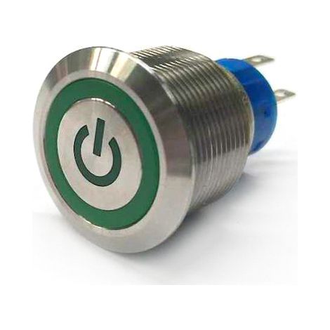 Bouton-poussoir, Momentané lumineux, LED Vert, Unipolaire à deux directions (1RT), 3 A, 5 A, Montage panneau ( Prix pour 1 )