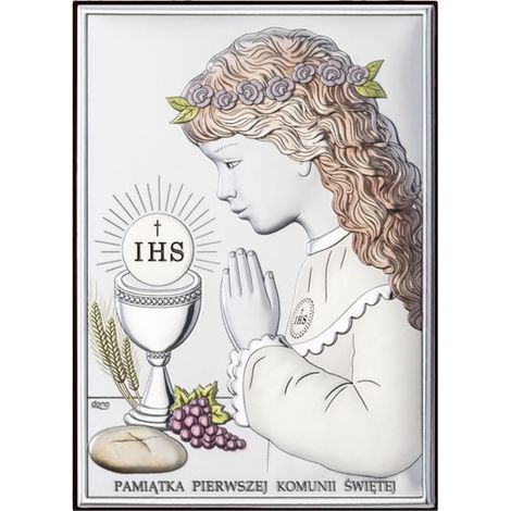 Cuadro de plata para niña como recuerdo de su Primera Comunión DS04-CA 7 x 9,5 cm (1/5)