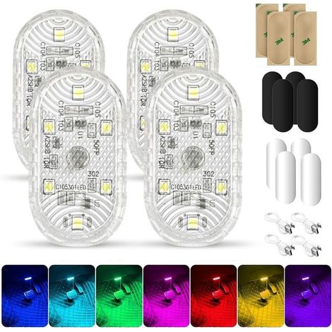 Éclairage intérieur RVB 4 pièces, éclairage intérieur sans fil, éclairage d'ambiance intérieur, éclairage LED 7 couleurs à commande vocale, plafonniers rechargeables USB (1/5)