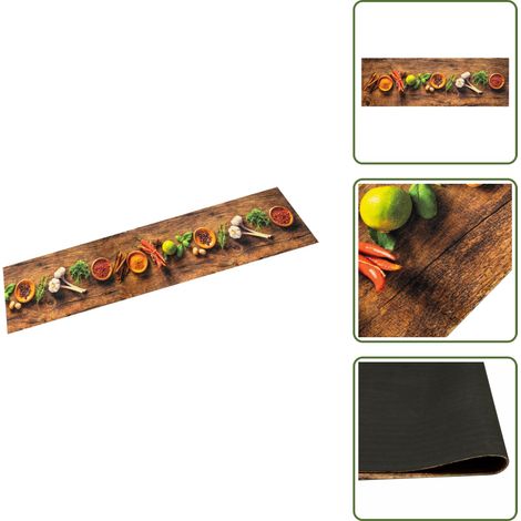 The Living Store Küchenteppich Waschbar Gewürze 60x180 cm Samt - Waschbarer Teppich (1/5)