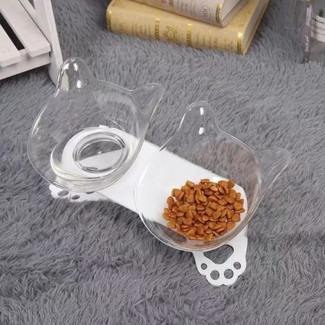 Double Bol De Chat, Gamelle Aliments Antidérapant Avec Support En Plastique Pour Les Chats Et Petit Chien (1/4)