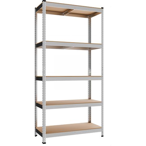 Scaffale a 5 ripiani - Ripiani portaoggetti 40 x 90 x 180 cm, Ripiani in acciaio resistente, Argento