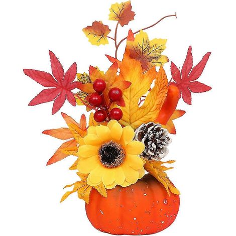 Décorations d'Halloween pour la maison - Ornements floraux artificiels pour les fêtes, feuille d'érable, tournesol, citrouille, multicolore, 23 x 18 cm (1/5)