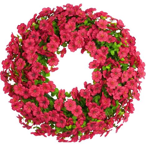 Großer 45 cm Frühlings-/Sommerkranz für die Haustür, künstlicher lila Kranz  Künstliche grüne Eukalyptusblätter, geeignet für Außenwände im Landhausstil, Hochzeit, Veranda oder Heimdekoration (1/5)