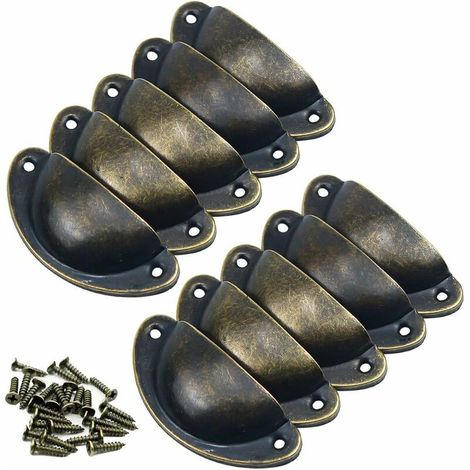 Türknäufe, Set mit 10 Griffen, Vintage-Möbelknöpfe, Metallschale, Schubladenknöpfe und Möbelknopf für Schränke, Garderobe, Kommode, Schubladen (Antik-Messing)