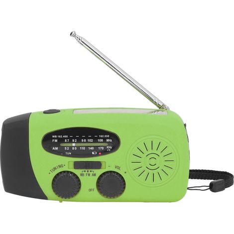 Radio d'urgence à manivelle, lampe solaire multifonction avec batterie intégrée, écologique, version US, certifié CE+FCC+ROHS+MSDS. (1/5)