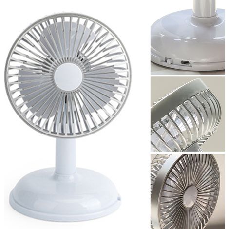 Petit ventilateur électrique portable, simple et vintage, rechargeable par USB, bleu clair, idéal pour l'été. (1/5)